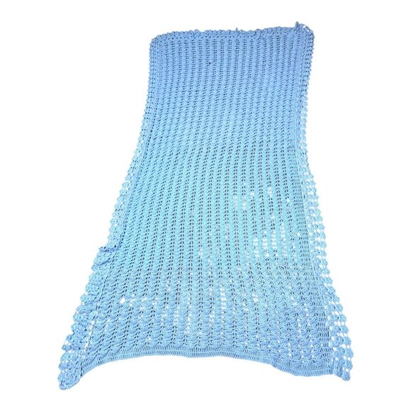 Handmade Blue Crochet Knit Lightweight Summer Shawl Wrap Lap Wheelchair Blanket - Picture 3 of 4